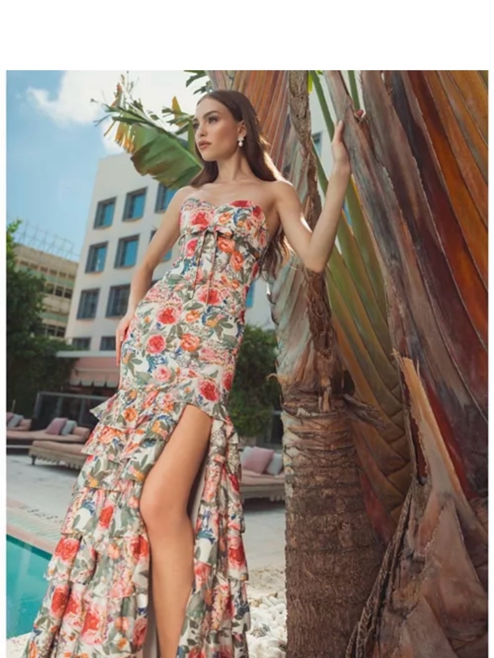 Mac Duggal Strapless Floral Ruffle Maxi Dress - Multicolor (Rose, Green, Blue)